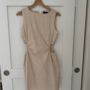 Chic Beige Sleeveless Mini Dress